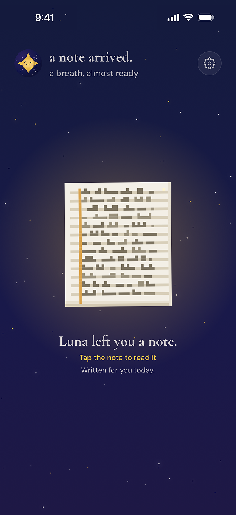 A note from your guide, waiting to be opened